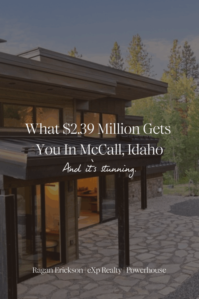Modern luxury vacation home for sale in McCall, Idaho featuring sleek architecture, floor-to-ceiling windows, and a private wooded setting near Payette Lake — ideal for full-time living or a luxury short-term rental investment.