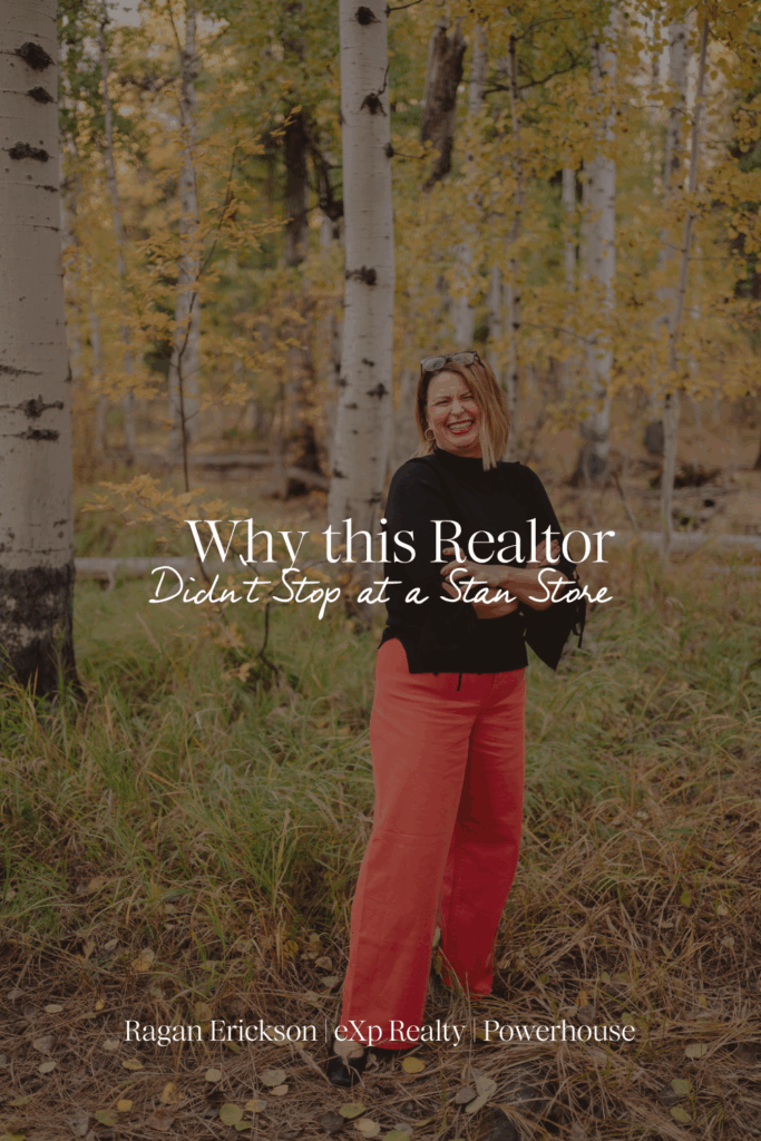 Ragan Erickson, McCall, Idaho Realtor and short-term rental coach is standing in an aspen grove. 